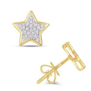 Diamond Star Stud Earrings 10k Yellow Gold Screw Back